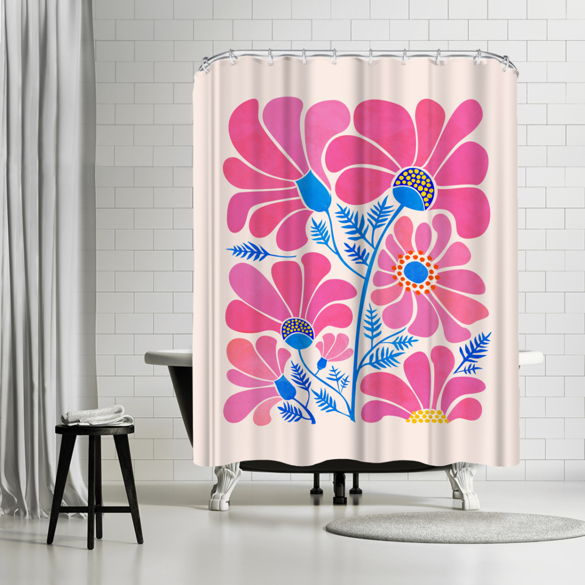 Americanflat 71" x 74" Shower Curtain, Pink Wildflowers by M