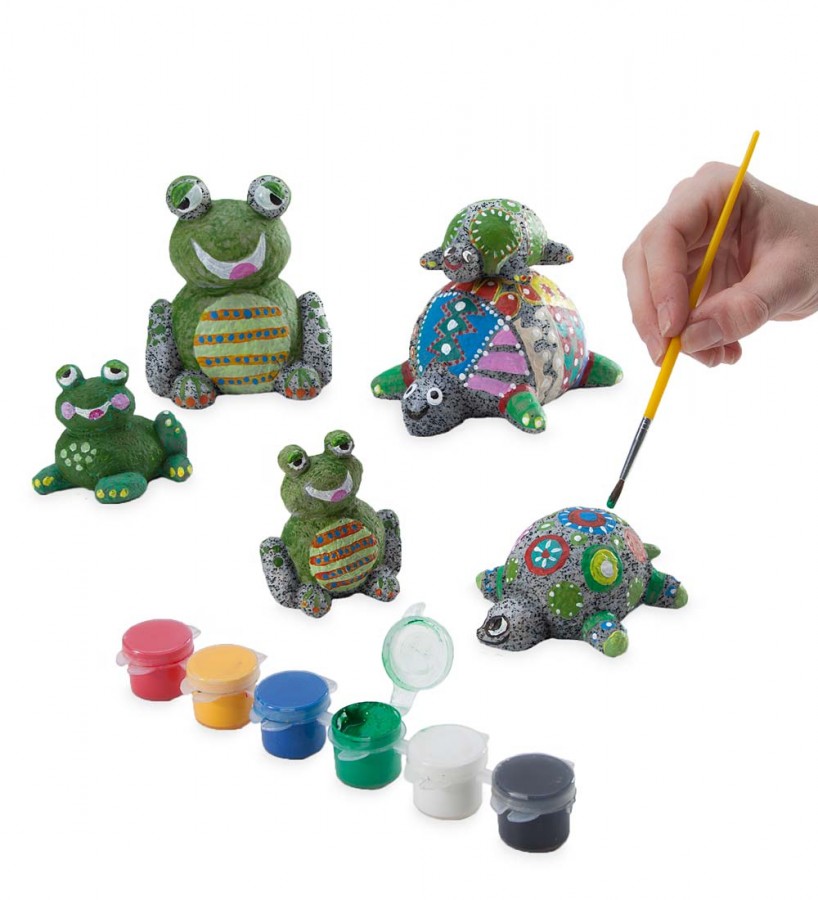 HearthSong Color Pops Paint-Your-Own Rock Pets with Three Turtles and Three Frogs