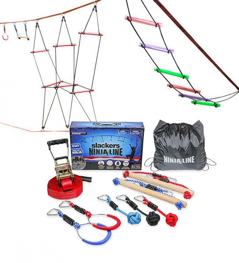 HearthSong Deluxe 36L 9-Piece Ninjaline Backyard Hanging Obstacle Course Kit for Kids