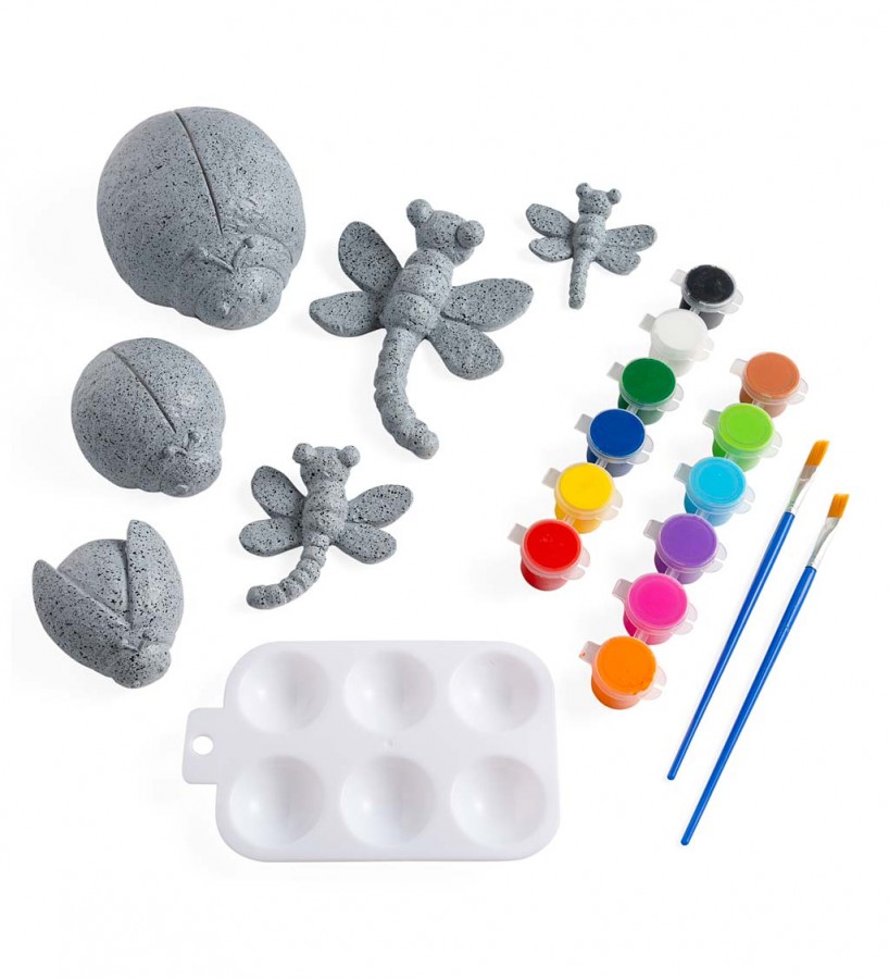HearthSong Color Pops Paint-Your-Own Rocks Kit with Three Ladybugs, Three Dragonflies, Paint, and Paintbrushes