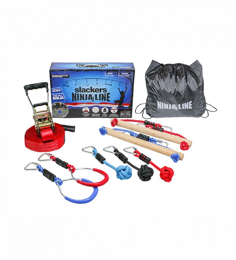 HearthSong Original 36L 7-Piece Ninjaline Backyard Hanging Obstacle Course Kit for Kids