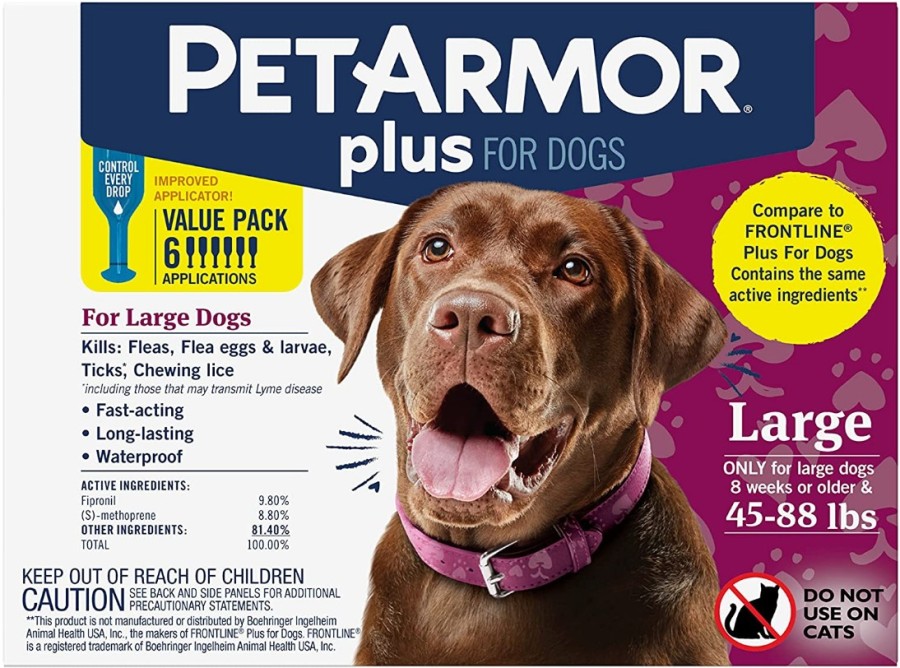 PetArmor Plus Flea and Tick Prevention for Dogs  Dog Flea and Tick Treatment  Waterproof Topical  Fast Acting  Large Dogs (45-88 lbs)  Doses