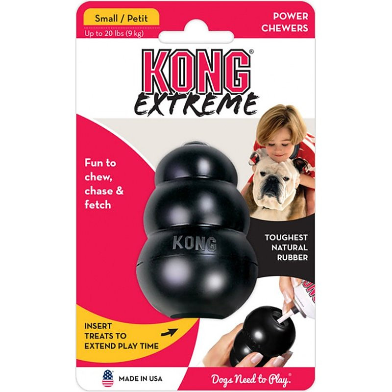 KONG Toughest Natural Rubber Extreme Dog Toy Chase and Fetch Black For Small Dogs Fun to Chew
